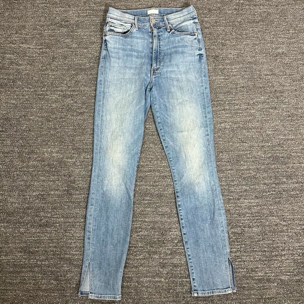 MOTHER The Swooner Ankle Slice Jeans Women 26 Lemon and Lies Blue Skinny Stretch